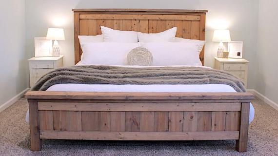 White rustic clearance queen bed frame